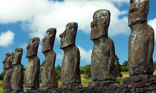 Photo of the Akivi head sculptures on Easter Island